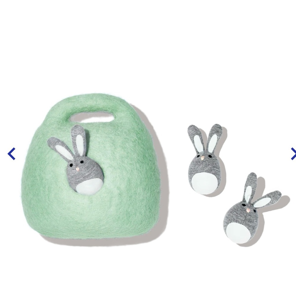 LOVEVERY Bunnies in a Felt Burrow- Green and Gray Bunny Learning Toy Set